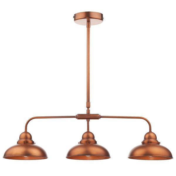 Dynamo 3 light bar pendant in antique copper on white background