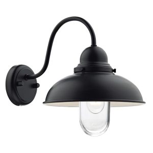 Dynamo single lamp outdoor wall light in matt black on white background