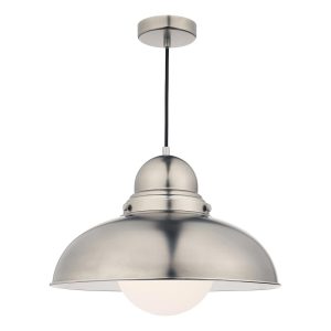 Dynamo 1 light large ceiling pendant in antique chrome on white background