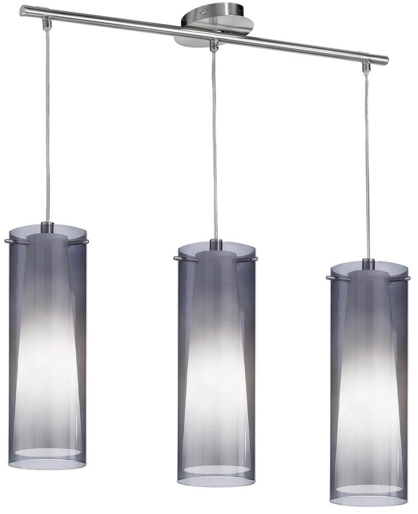 Pinto Nero Satin Nickel 3 Light Pendant Bar Smoked Glass Eglo 90305 Pinto Nero Satin Nickel 3 Light Pendant Bar Smoked Glass