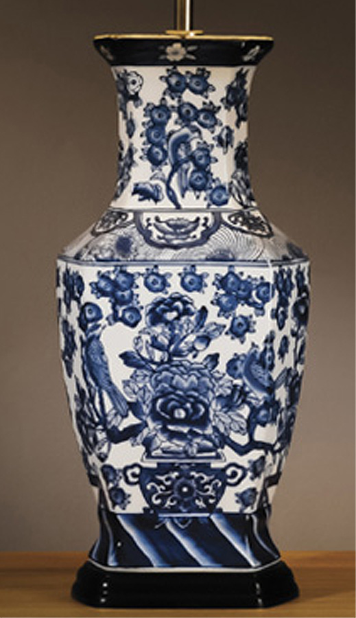Oriental Blue And White Hexagonal Ceramic Table Lamp Base Only Oriental Blue And White Hexagonal Ceramic Table Lamp Base Only