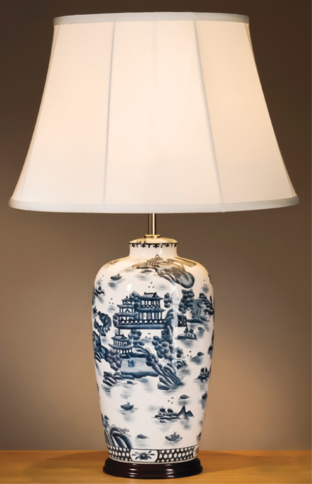 Large Blue And White Oriental Ceramic Table Lamp With Shade BLUE TRAD WP/TL/LS1039