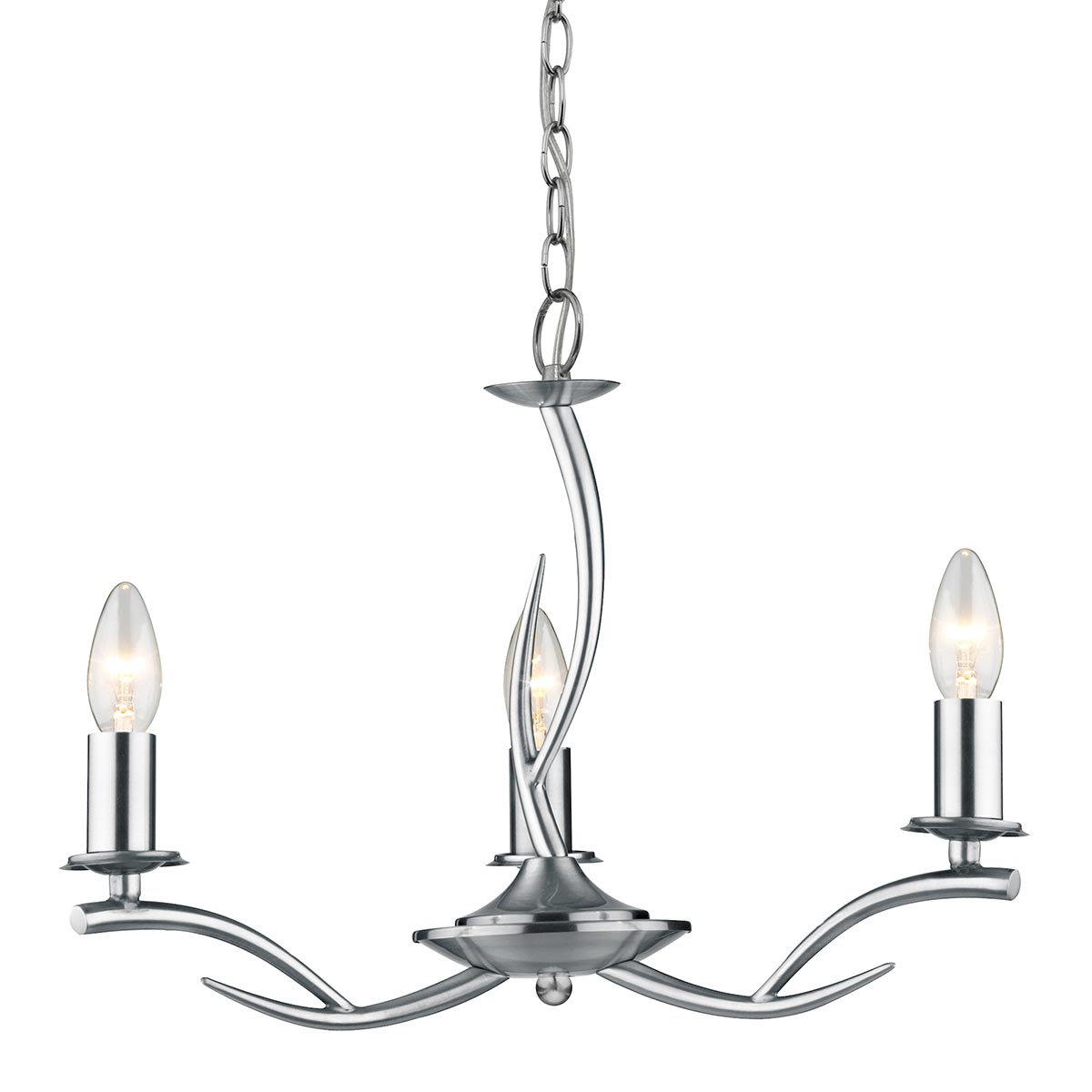 Dar Elka 3 Arm Chandelier Ceiling Light Satin Chrome