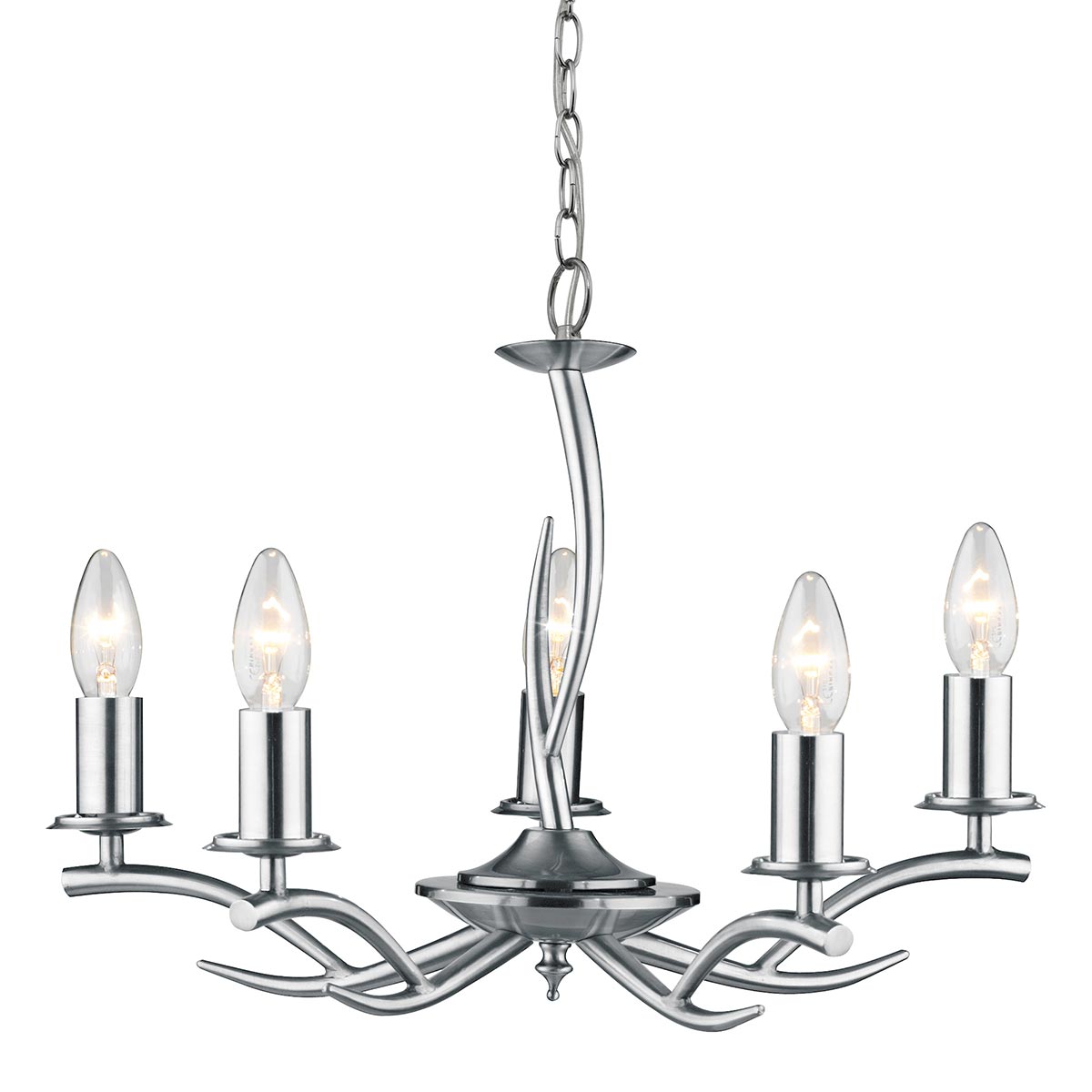 Dar Elka 5 Arm Chandelier Ceiling Light Satin Chrome