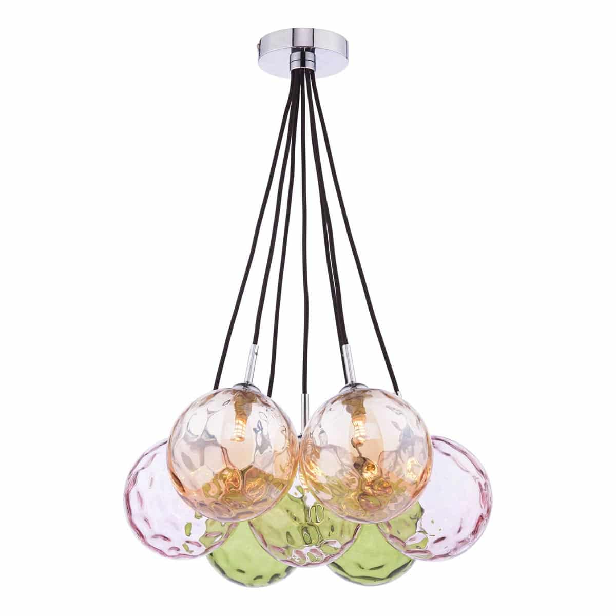 Dar Elpis 7 Light Cluster Pendant Mixed Colours Dimple Glass