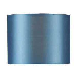Elsa 10" drum table lamp shade in blue faux silk on white background