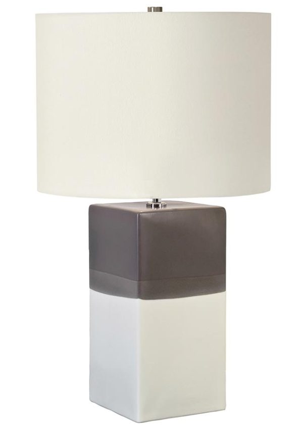 Elstead Alba Ceramic Table Lamp Cream & Grey Linen Shade