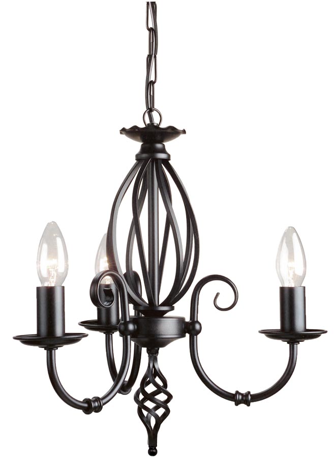 Elstead Artisan 3 Light Dual Mount Chandelier Matt Black Ironwork