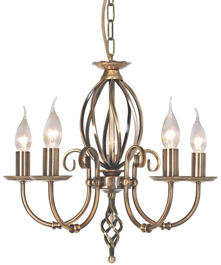 Elstead Artisan 5 Light Dual Mount Chandelier Aged Brass Ironwork