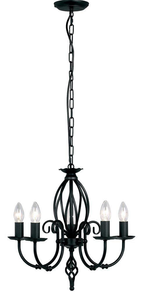 Elstead Artisan 5 Light Dual Mount Chandelier Matt Black Ironwork