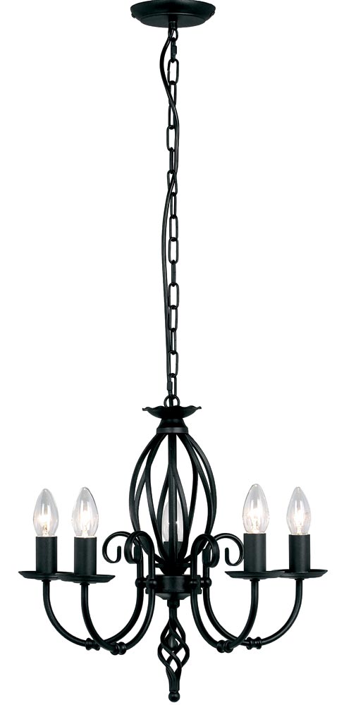 Elstead Artisan 5 Light Dual Mount Chandelier Matt Black Ironwork