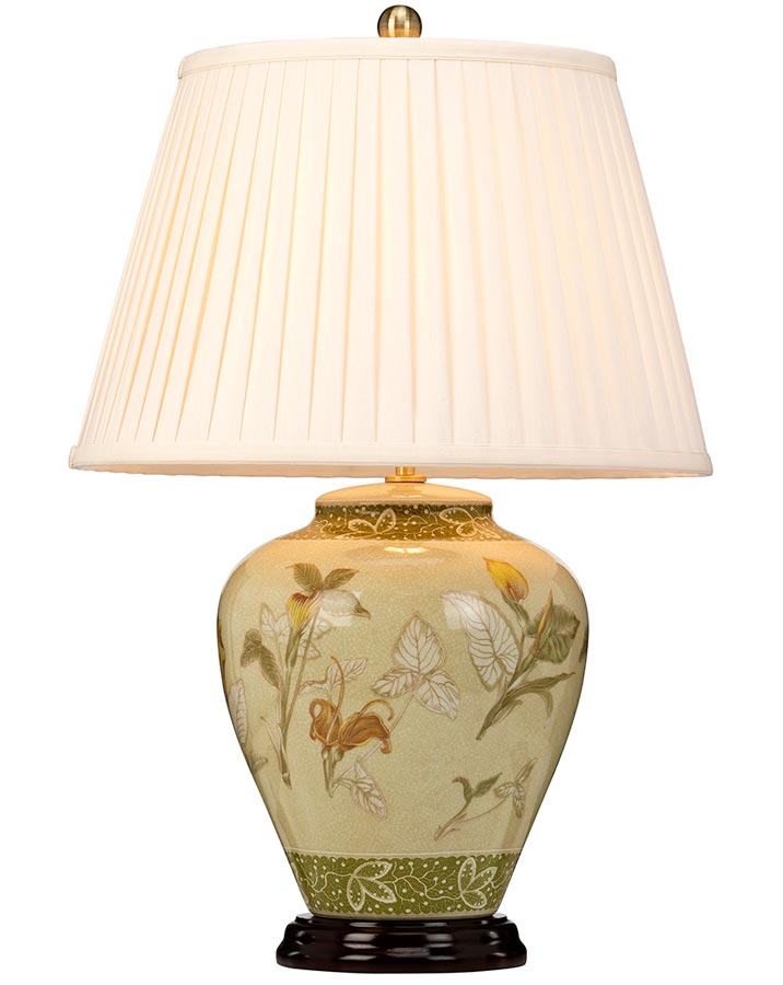 Elstead Arum Lily Ceramic Table Lamp Cream Pleat Shade