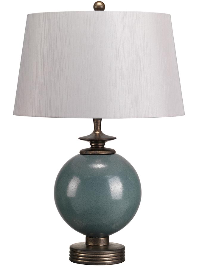 Elstead Babushka Blue Ceramic Orb Table Lamp Silver Shade