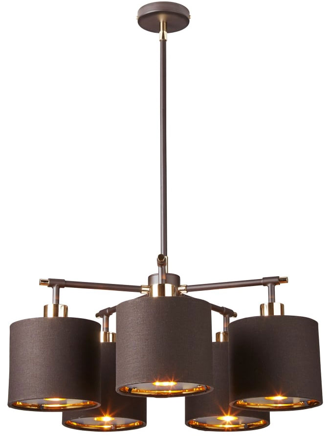 Elstead Balance Brown / Polished Brass 5 Light Chandelier Gold Lined Shades