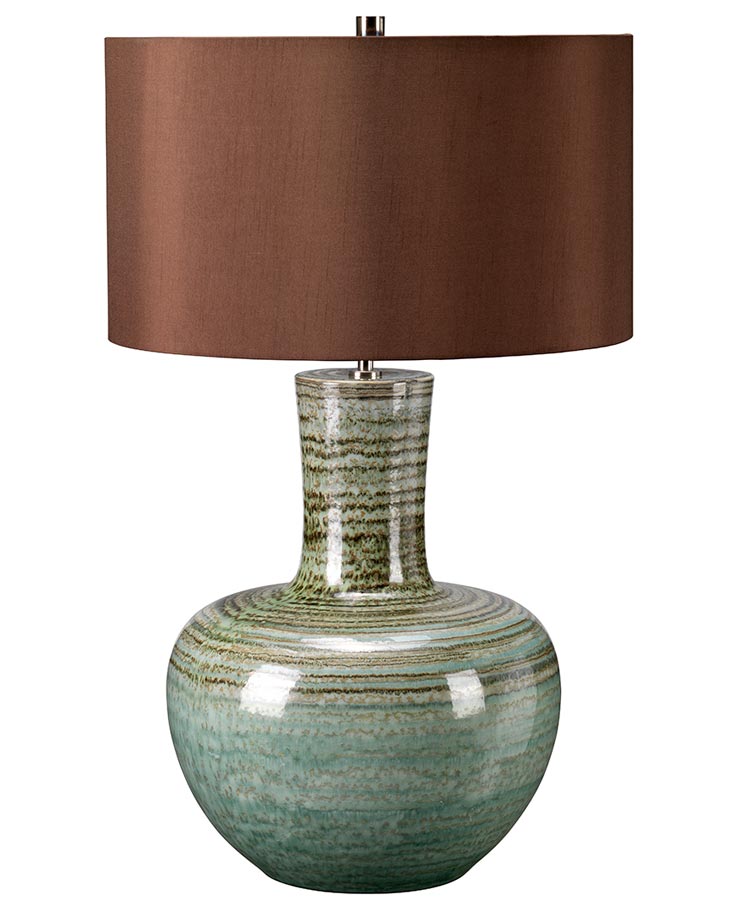 Elstead Barnsbury Green Ceramic Table Lamp Brown Shade