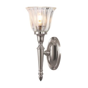 Dryden bathroom wall light in polished nickel with ribbed fluted glass shade