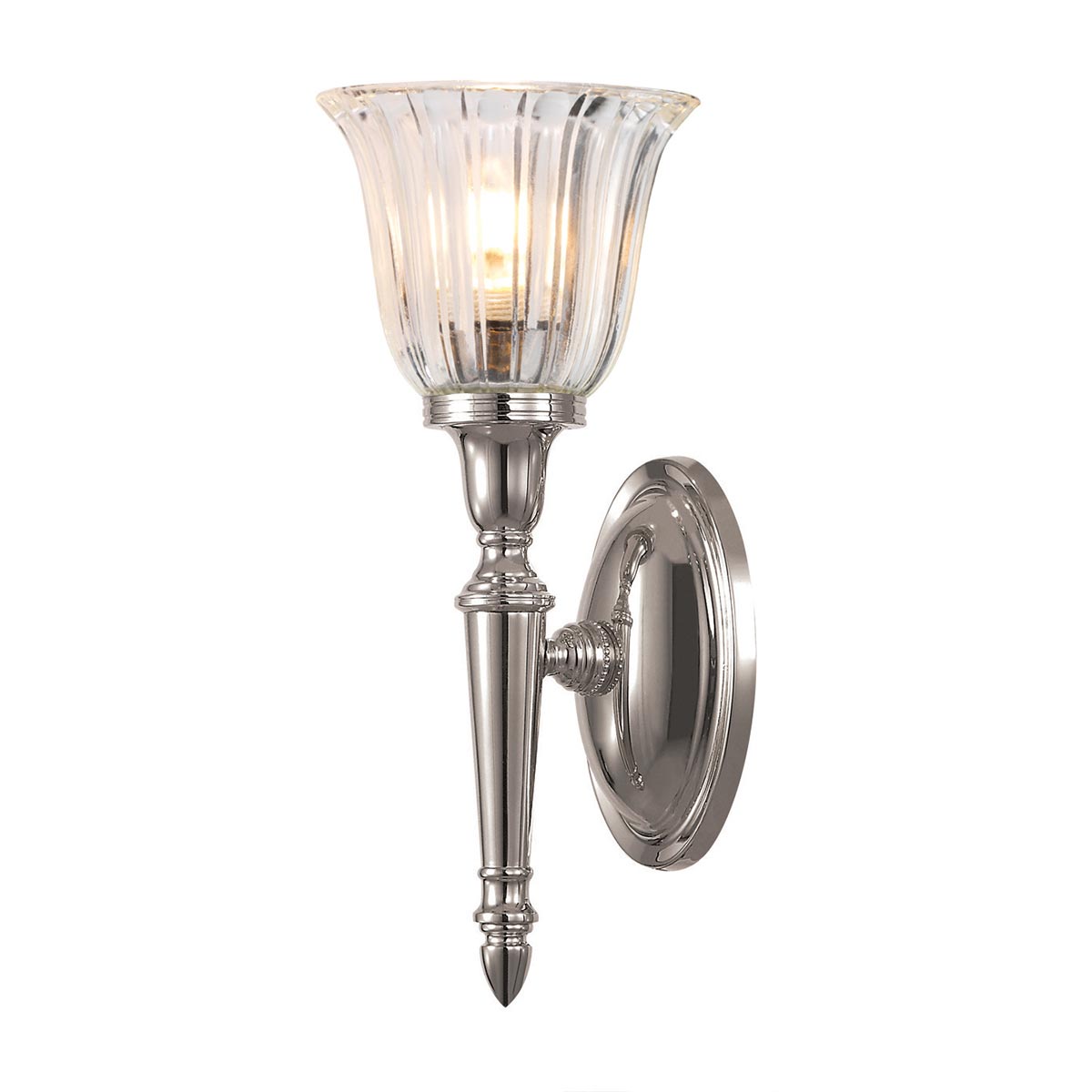 Elstead Dryden Brass Bathroom Wall Light Polished Nickel Fluted Glass