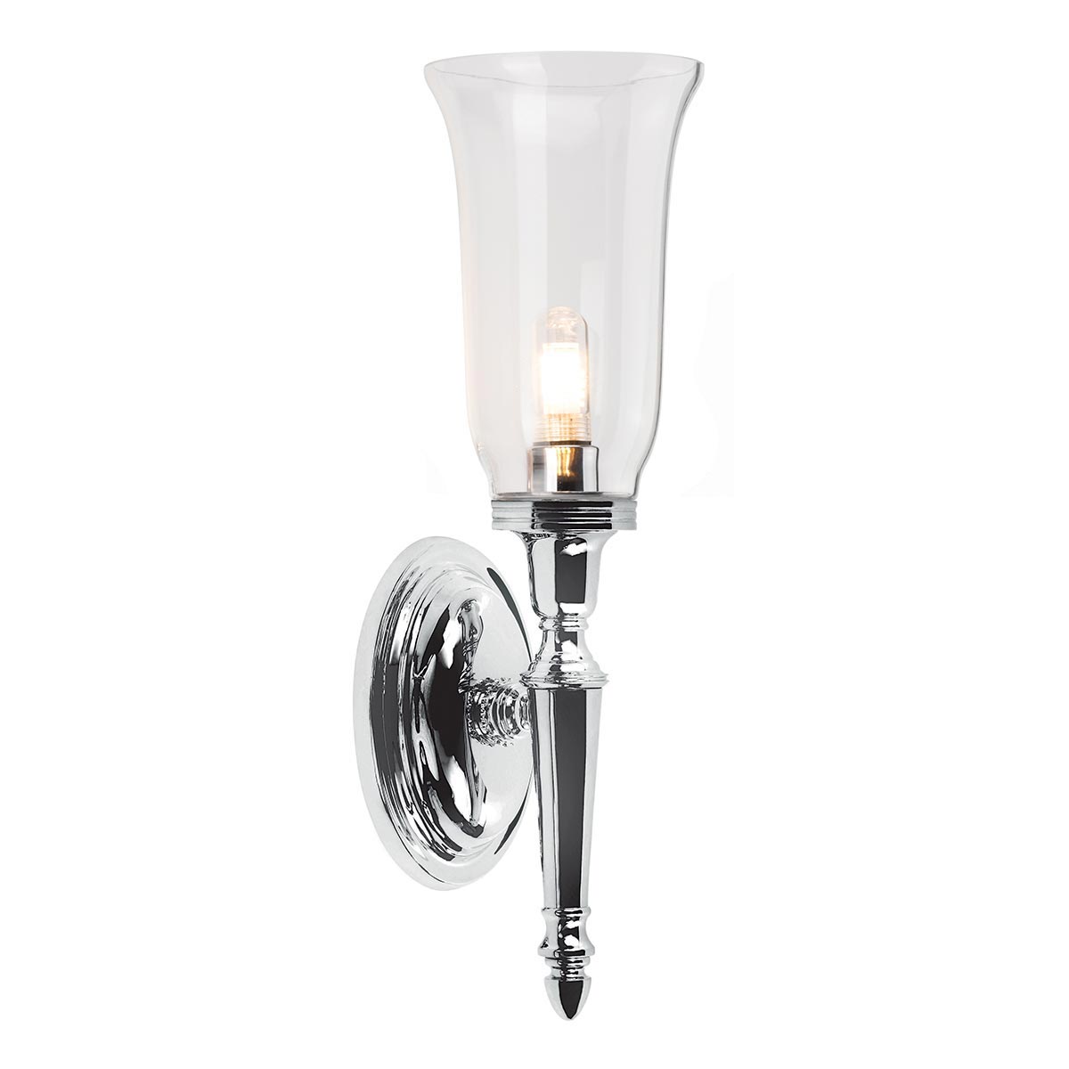 Elstead Dryden Brass Bathroom Wall Light Polished Chrome Storm Glass