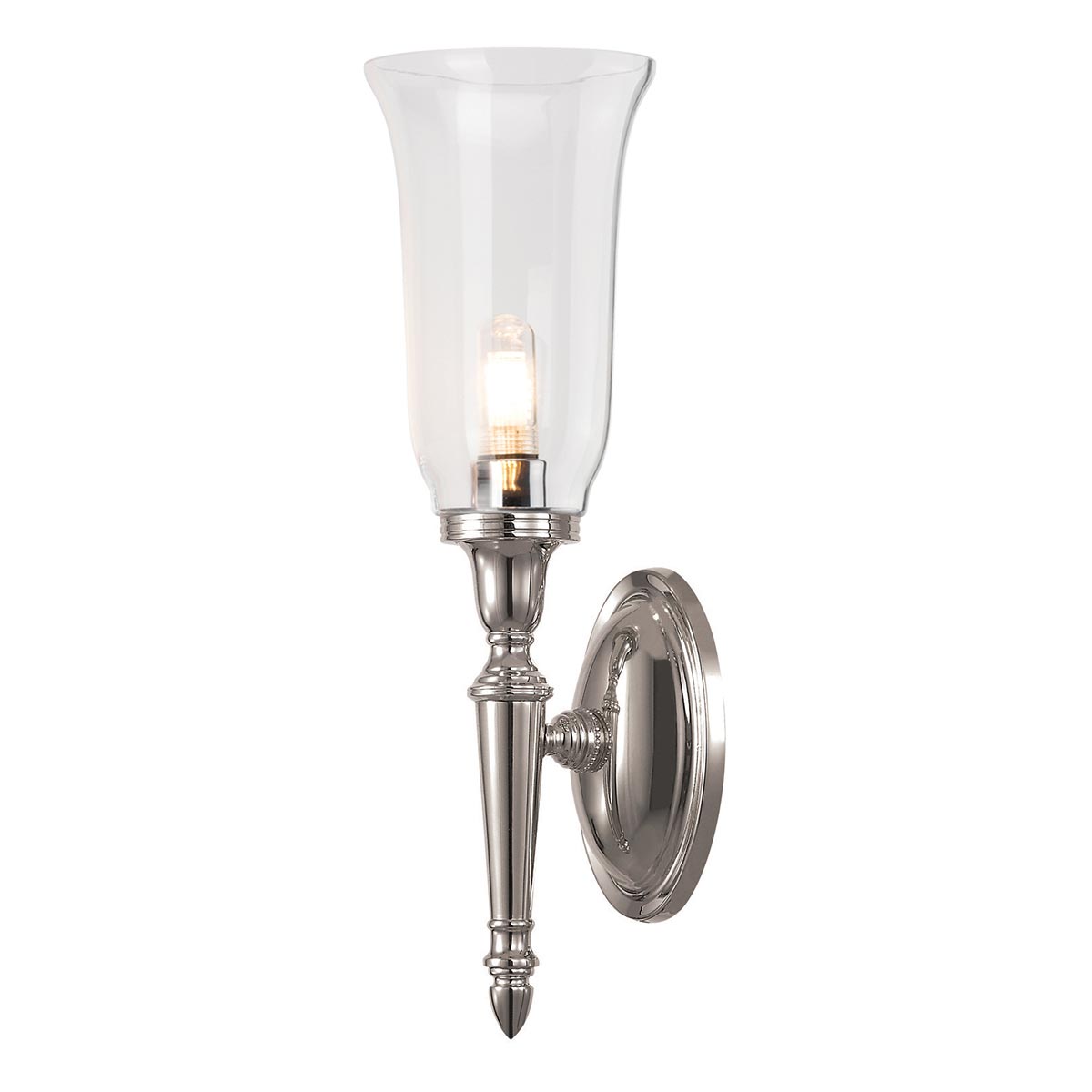 Elstead Dryden Brass Bathroom Wall Light Polished Nickel Storm Glass