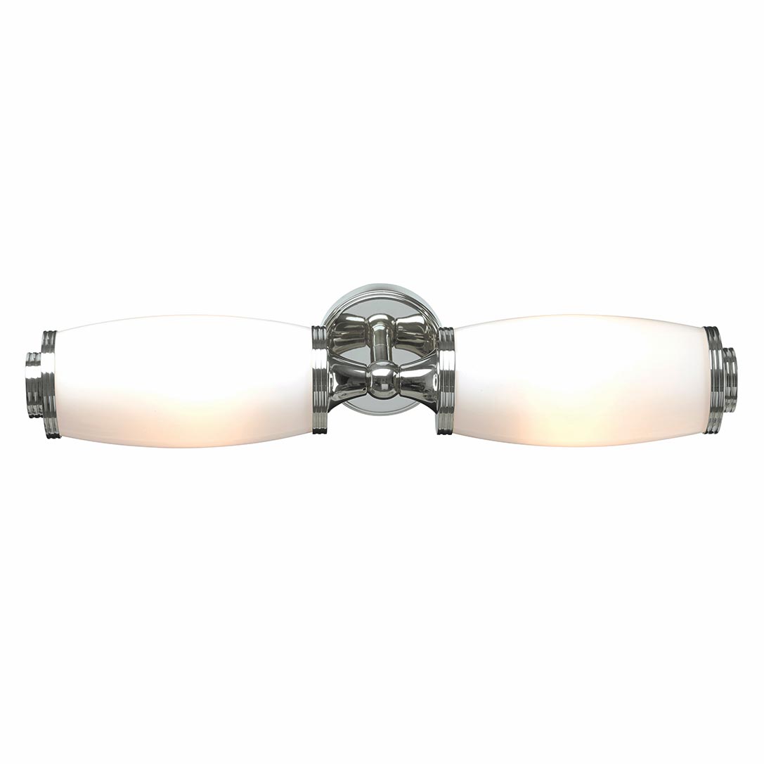 Elstead Eliot Solid Brass Twin Bathroom Wall Light Polished Chrome Opal Glass