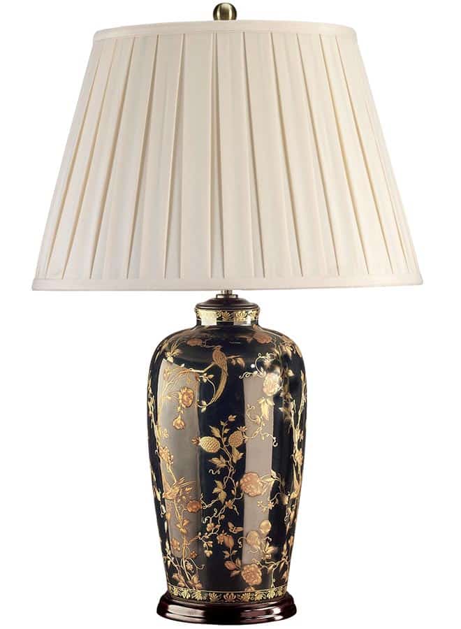 Black Birds Ceramic Vase Table Lamp Black Gold Cream Pleat Shade