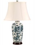 Large Blue & White Traditional Ceramic Table Lamp Cream Shade
