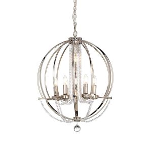 Cassie 7 light polished nickel globe chandelier pendant with crystal swags