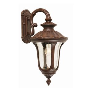 Elstead Chicago 1 light small outdoor wall lantern in rusty bronze, main image on white background.