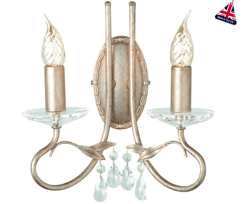 Elstead Christina Classic Silver & Gold Twin Wall Light Crystal Drops