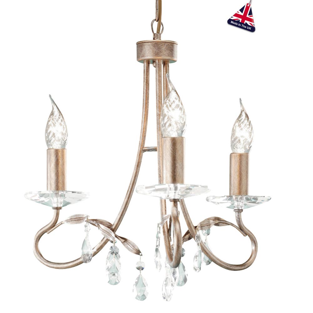 Elstead Christina Classic Silver & Gold 3 Light Chandelier Crystal Drops