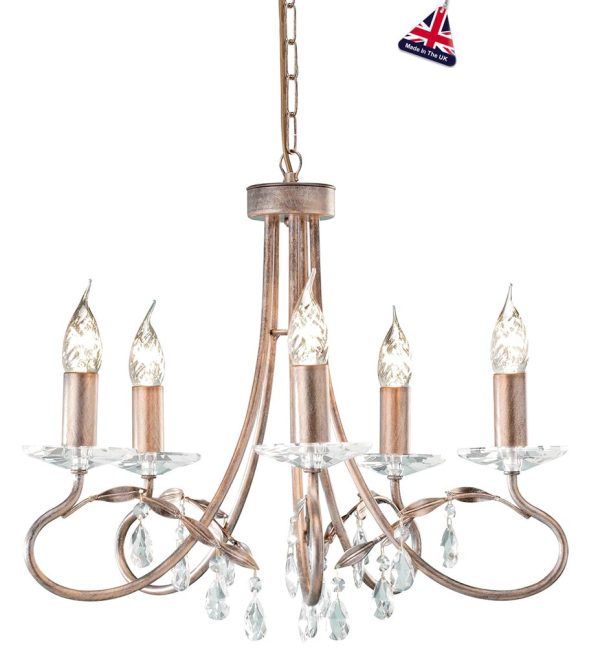 Elstead Christina Classic Silver & Gold 5 Light Chandelier Crystal Drops