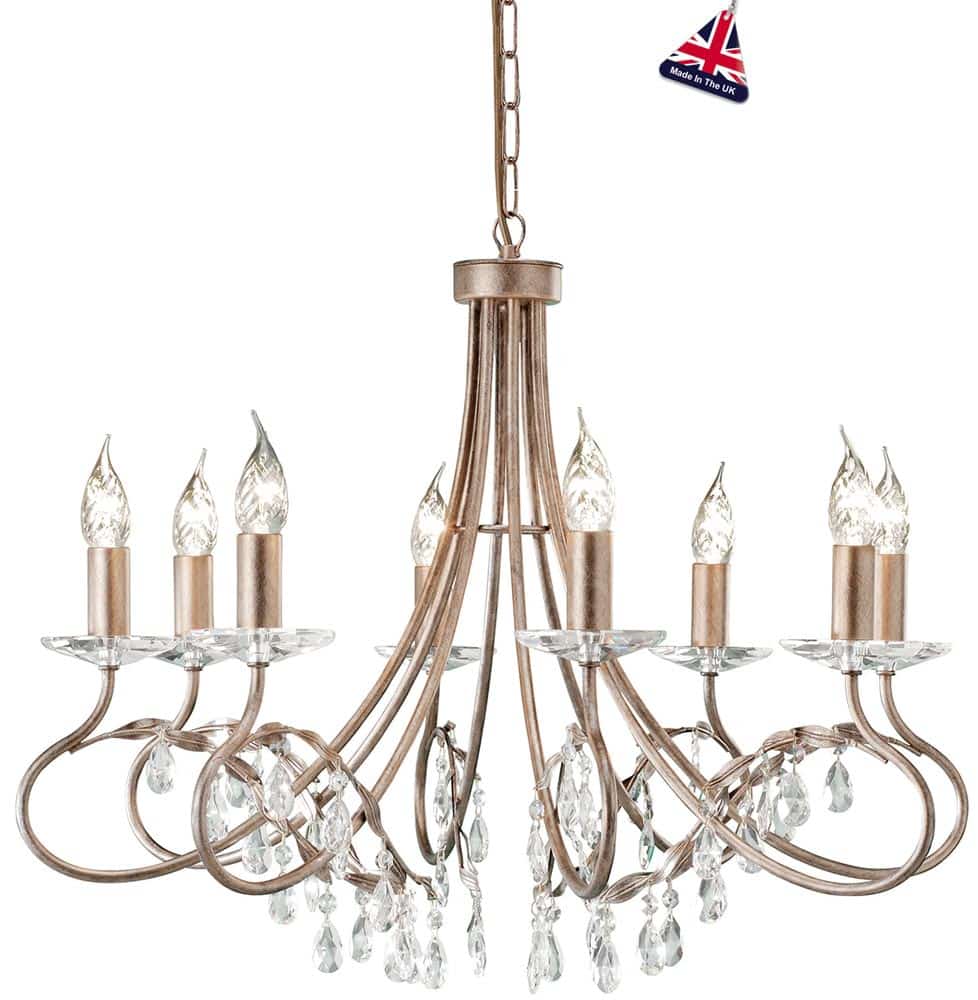 Elstead Christina Classic Silver & Gold 8 Light Chandelier Crystal Drops
