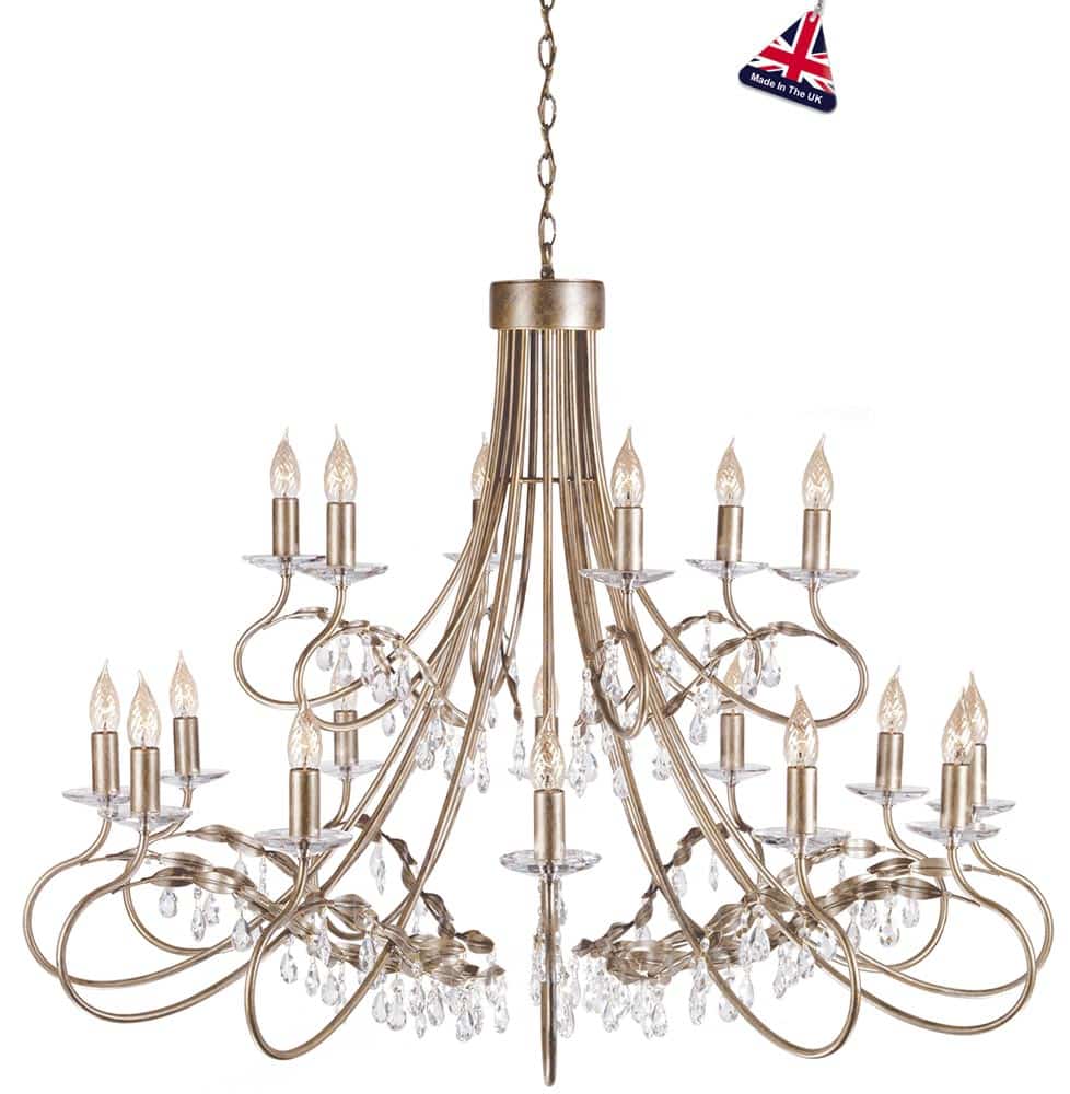 Elstead Christina Large Silver & Gold 18 Light Chandelier Crystal Drops