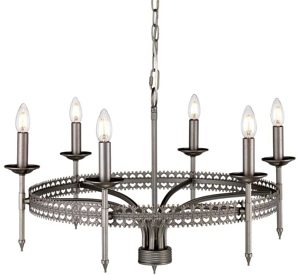 Elstead Crown 6 Light Chandelier Ceiling Light Iron Gate Finish