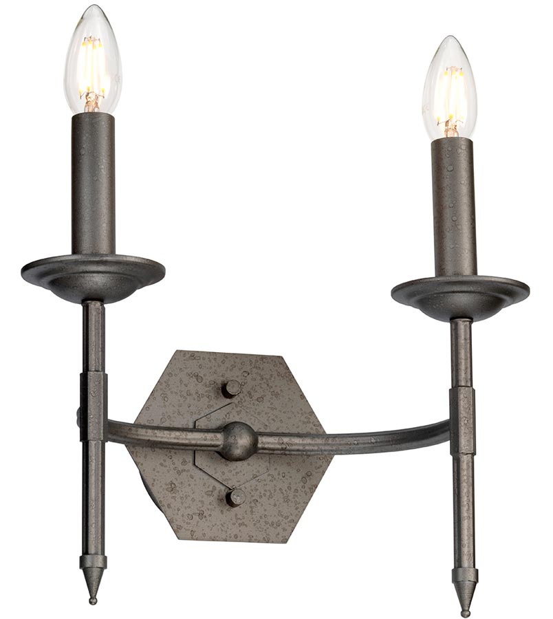 Elstead Crown 2 Lamp Twin Wall Light Rustic Iron Gate Finish