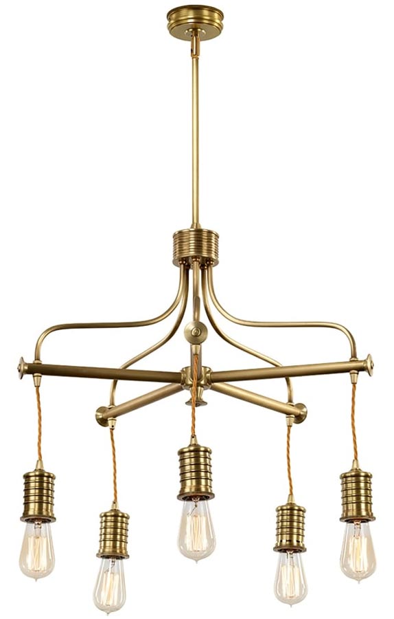 Elstead Douille 5 Light Chandelier Aged Brass Vintage Industrial Style