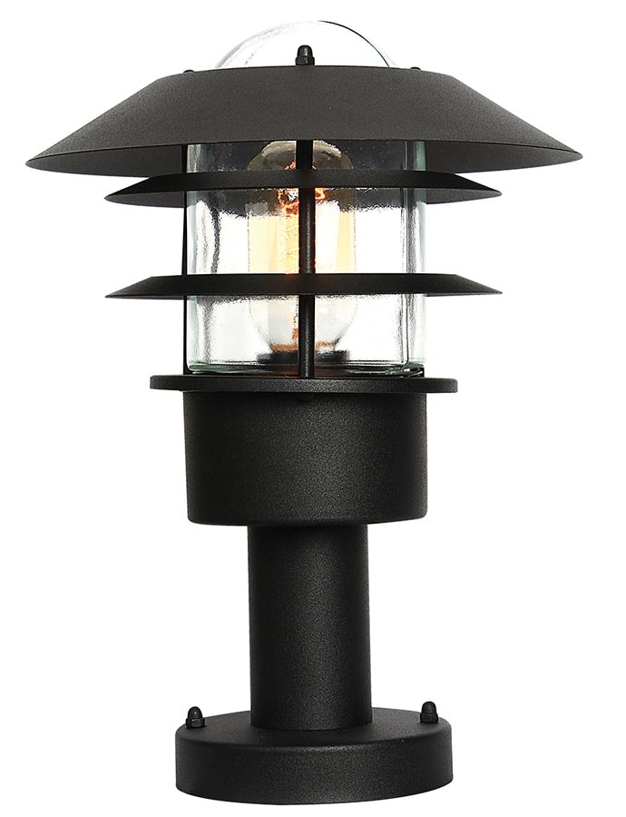 Elstead Helsingor Black 1 Light Outdoor Pedestal Lantern Stainless Steel