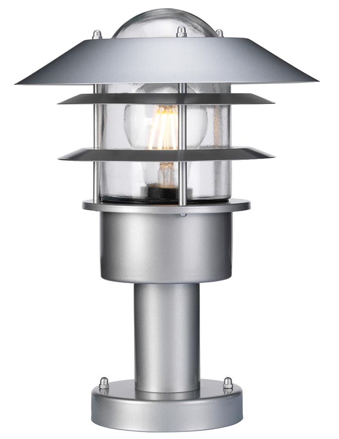 Elstead Helsingor Silver 1 Light Outdoor Pedestal Lantern Stainless Steel