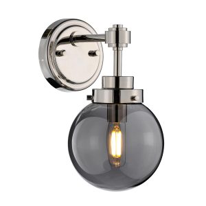 Elstead Elstead Kula polished nickel single wall light with mirror globe shade lit