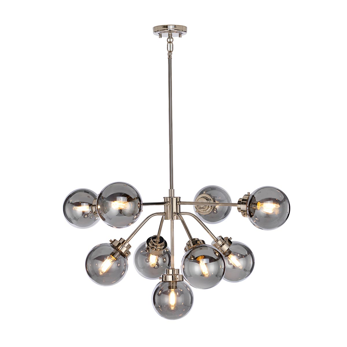 Elstead Kula Polished Nickel 9 Light Chandelier Mirror Globe Shades