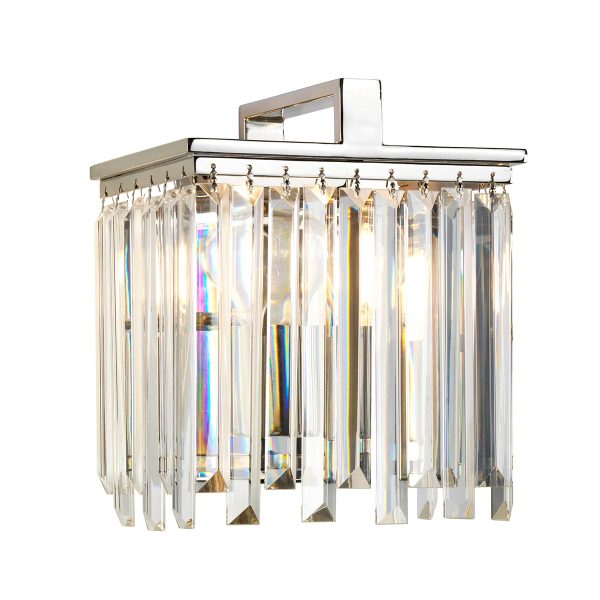 Elstead Aries Art Deco style single bulb crystal wall light in polished nickel