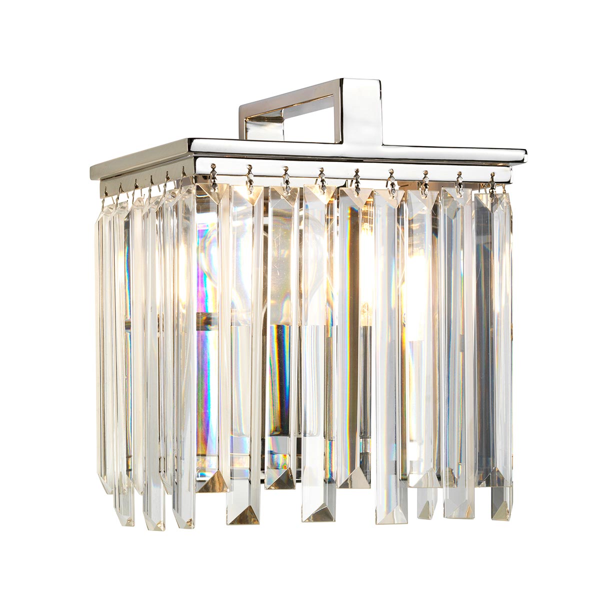 Aries Art Deco Style Single Bulb Crystal Wall Light Polished Nickel