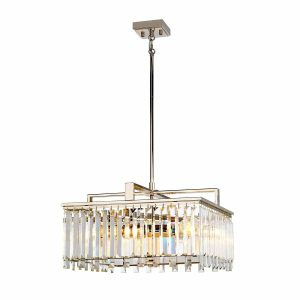 Elstead Aries Art Deco 4 light dual mount crystal chandelier polished nickel full height