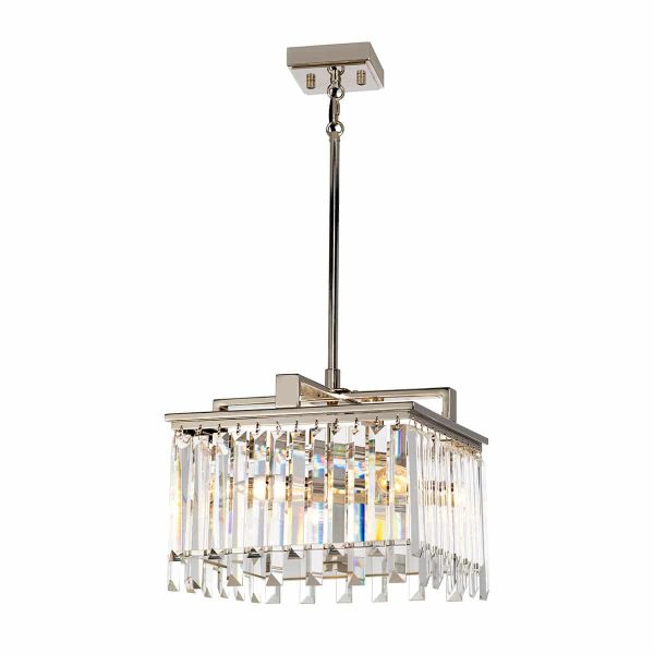 Estead Aries small Art Deco style 4 light dual mount crystal pendant polished nickel