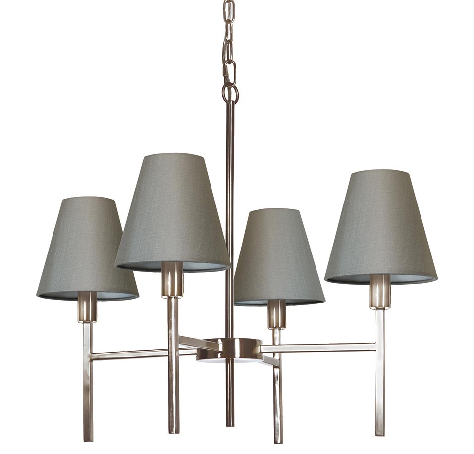 Elstead Lucerne 4 Light Chandelier Brushed Nickel Grey Shades