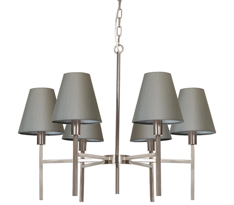 Elstead Lucerne 6 Light Chandelier Brushed Nickel Grey Shades