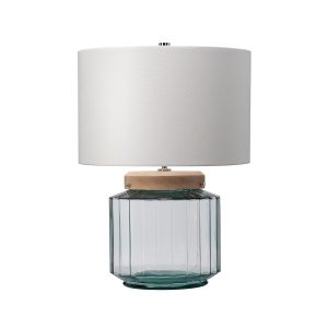 Elstead Luga recycled natural glass 1 light table lamp with light wood detail