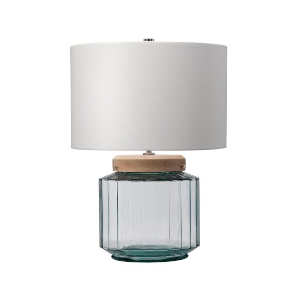 Elstead Luga recycled natural glass 1 light table lamp with light wood detail