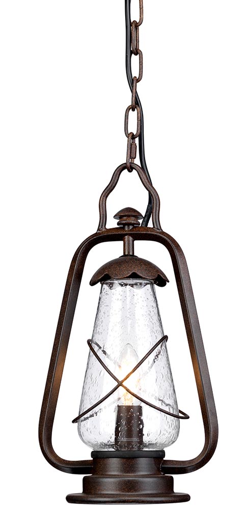 Elstead Miners Hanging Outdoor Porch Lantern Old Bronze Seeded Glass