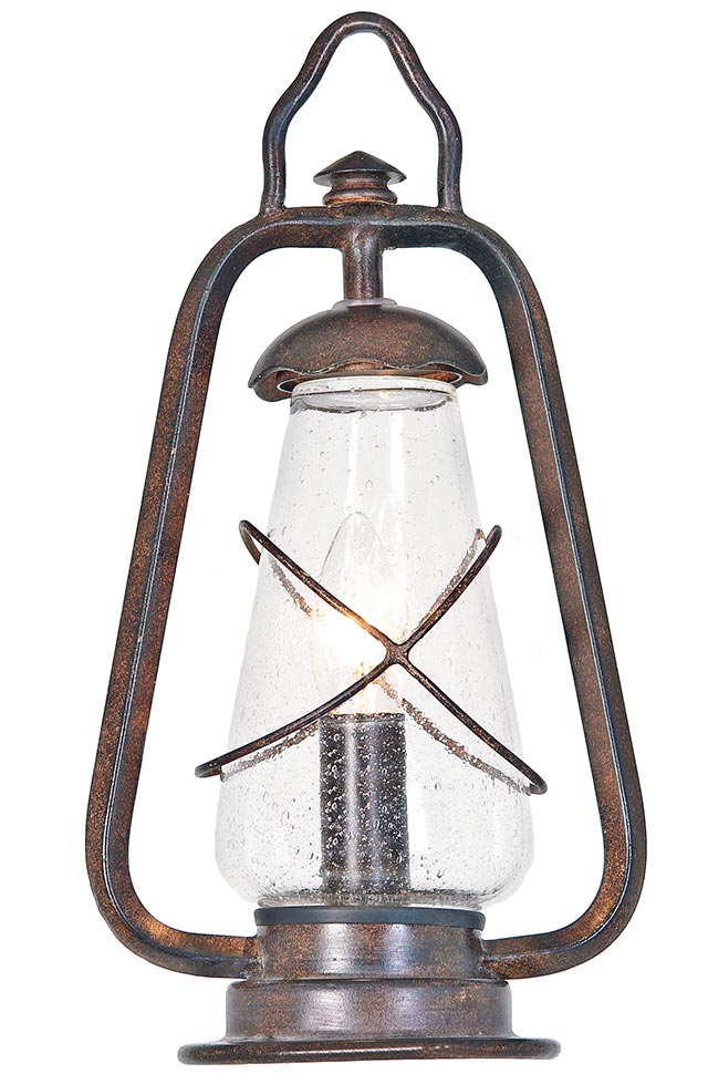 Elstead Miners Outdoor Pedestal Lantern Old Bronze Seeded Glass